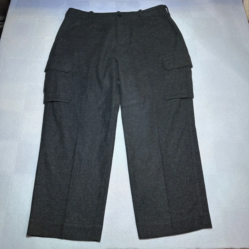J.Crew Cargo Pants Mens 38x30 Wool Blend Button Fly Straight‎ Wide Leg Charcoal